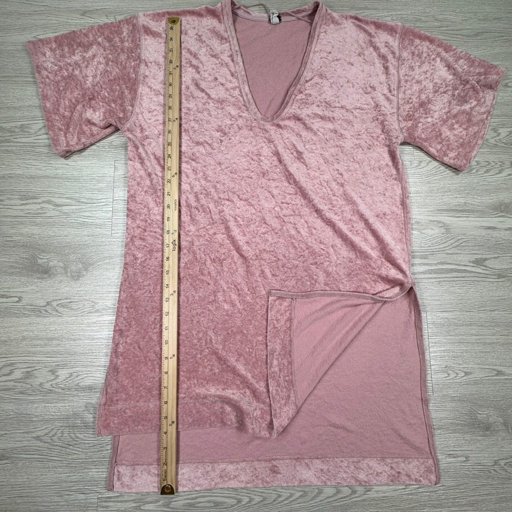 We The Free Women Tunic Top Mauve Pink Crushed Velvet V-Neck Side Slits Medium - Picture 3 of 8